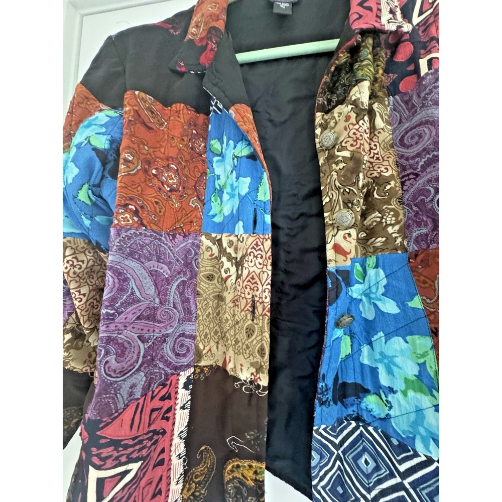 Vintage Vision by Kristin Quilted Patchwork Jacket XL Boho Artsy Rayon India - Picture 5 of 12